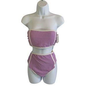 Kona Sol Womens 2 Piece Terry Textured Bikini Set High Waist Purple Size L